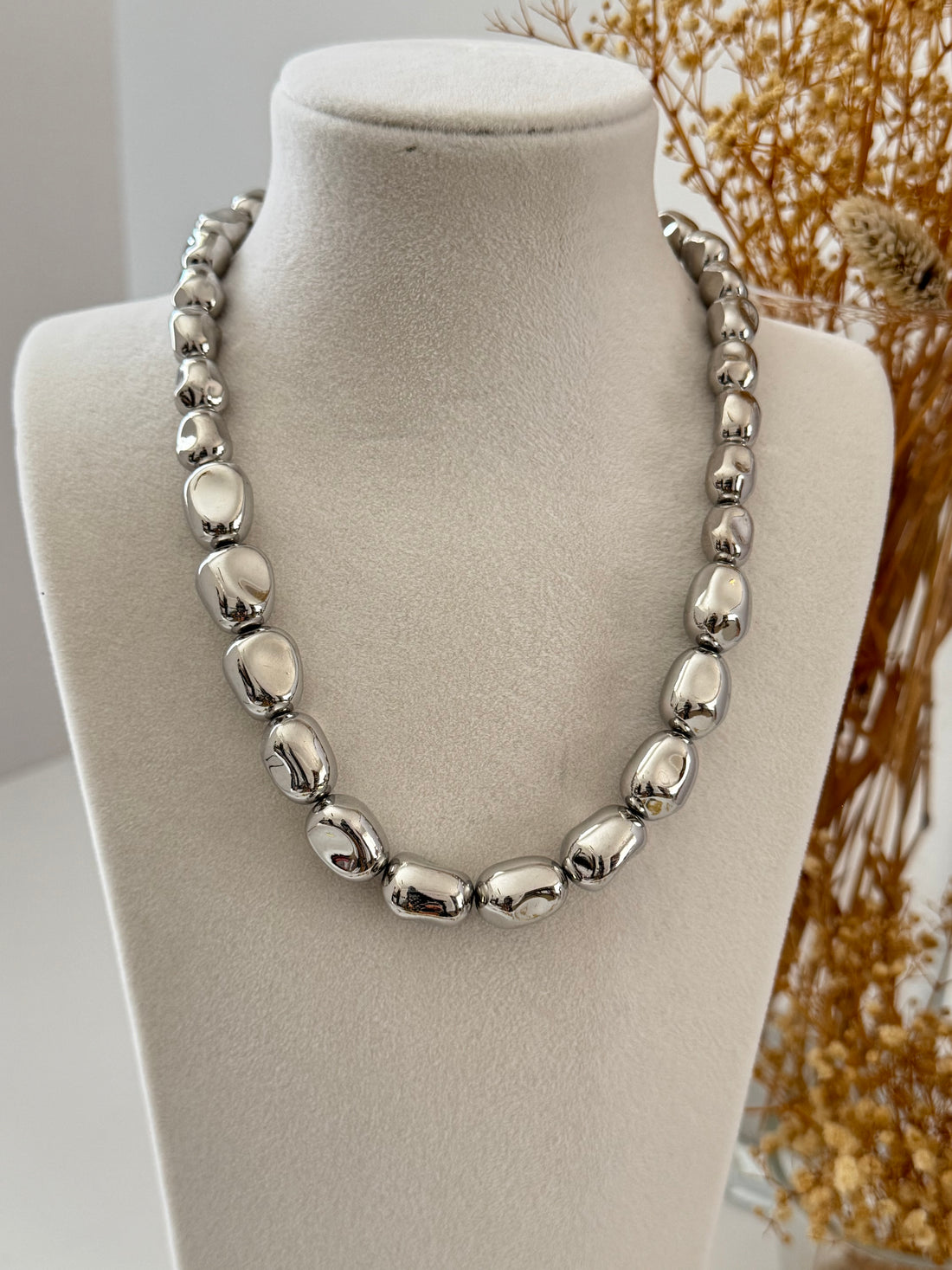 İTHAL KAPLAMA ÇAKIL TAŞI SİLVER KOLYE