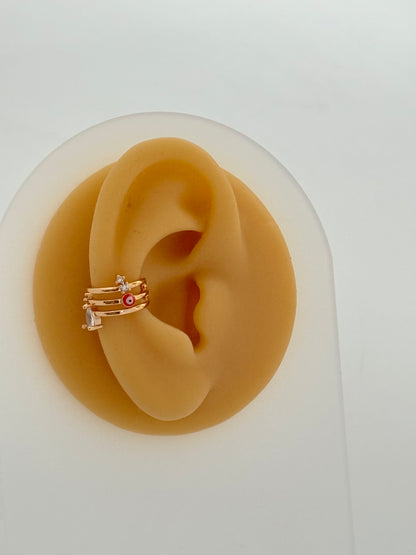İTHAL KIRMIZI NAZAR BONCUK DETAYLI GOLD KIKIRDAK KÜPE EARCUFF