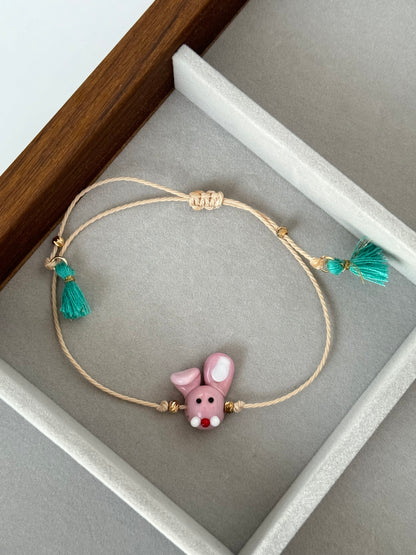 TAVŞAN CAM BONCUK EL YAPIMI İPLİ BİLEKLİK