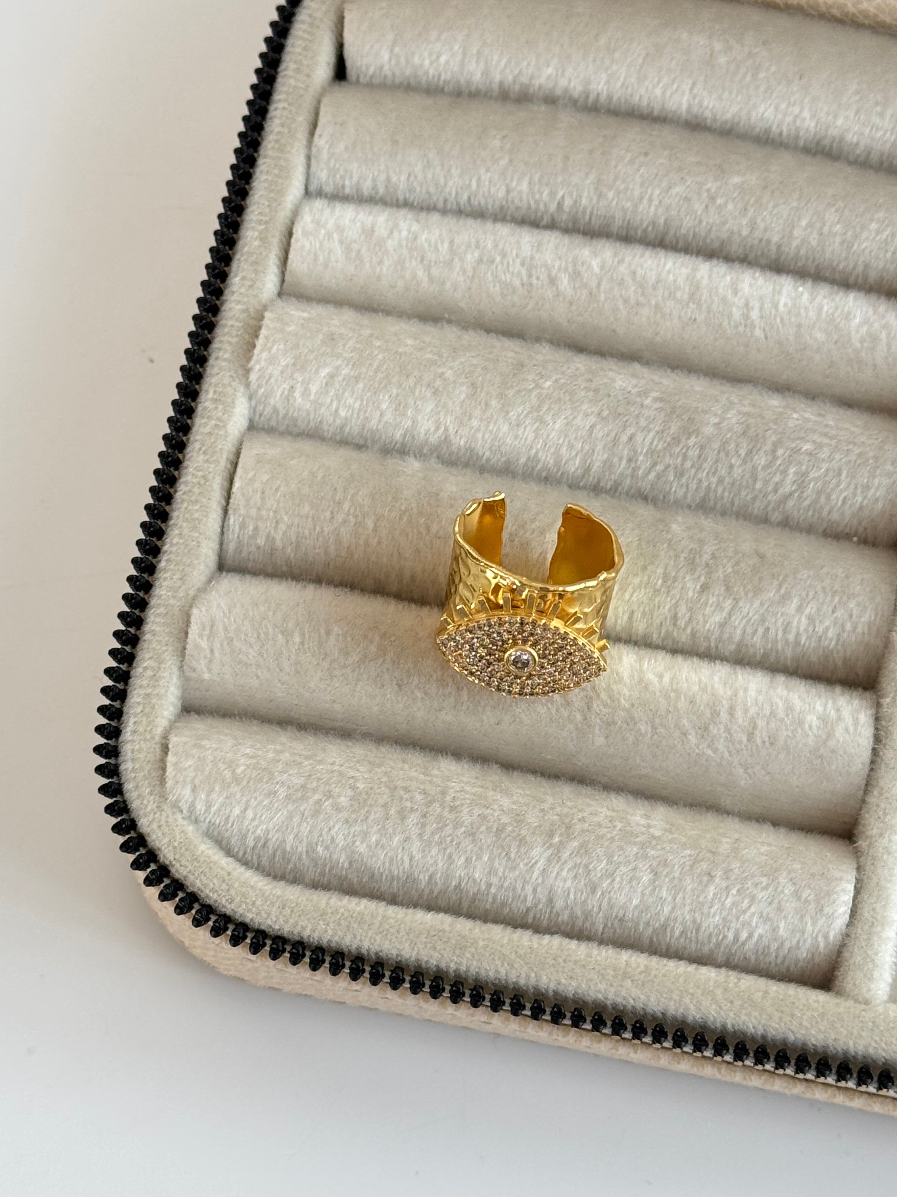 GÖZ DETAYLI ALTIN KAPLAMA AYARLANABİLİR YÜZÜK 0