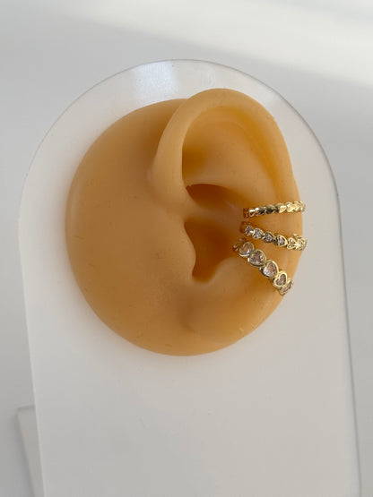 İTHAL 3LÜ KALP DETAYLI GOLD KIKIRDAK KÜPE SETİ EARCUFF