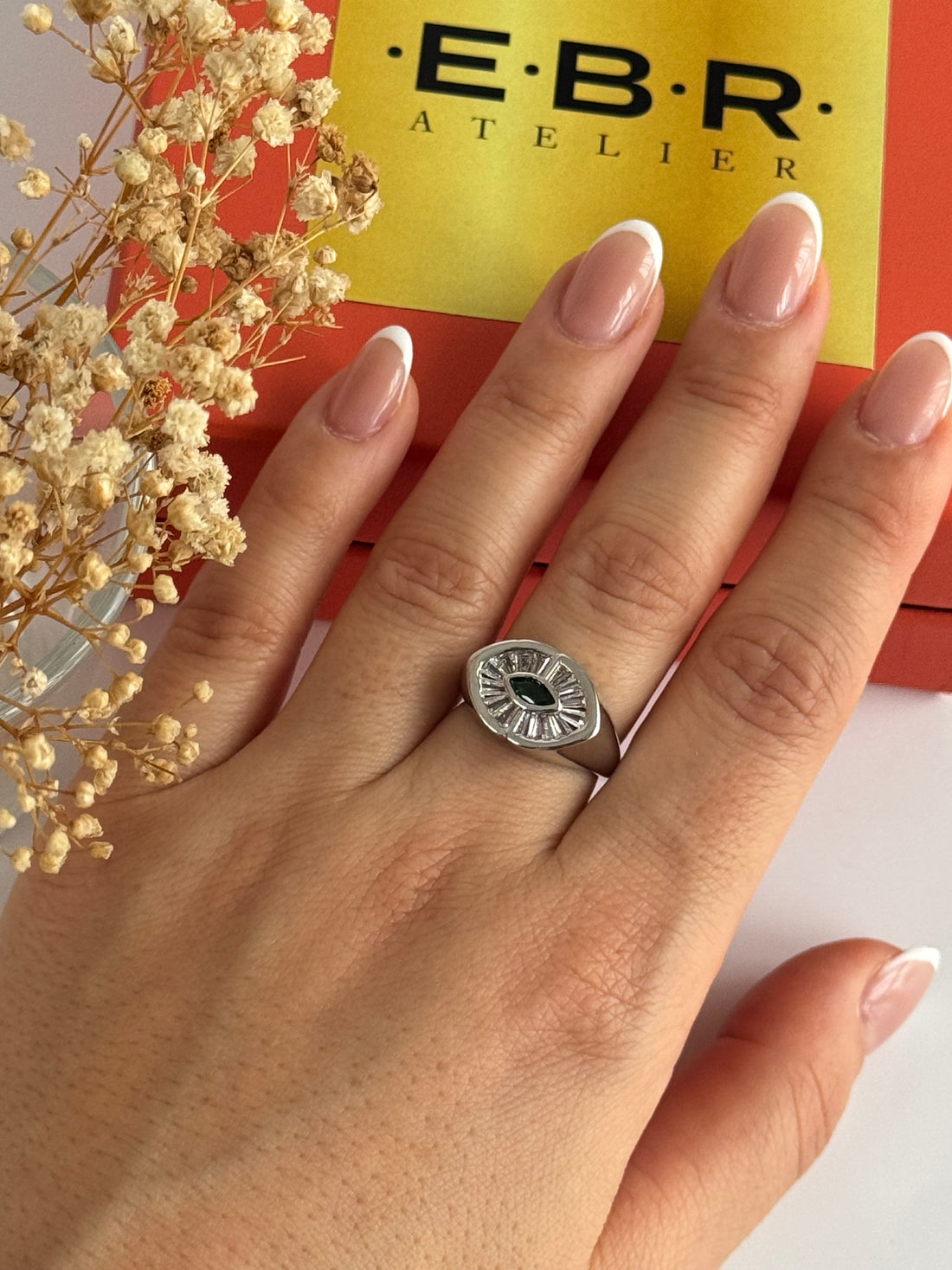 İTHAL YEŞİL TAŞLI SİLVER AYARLANABİLİR YÜZÜK