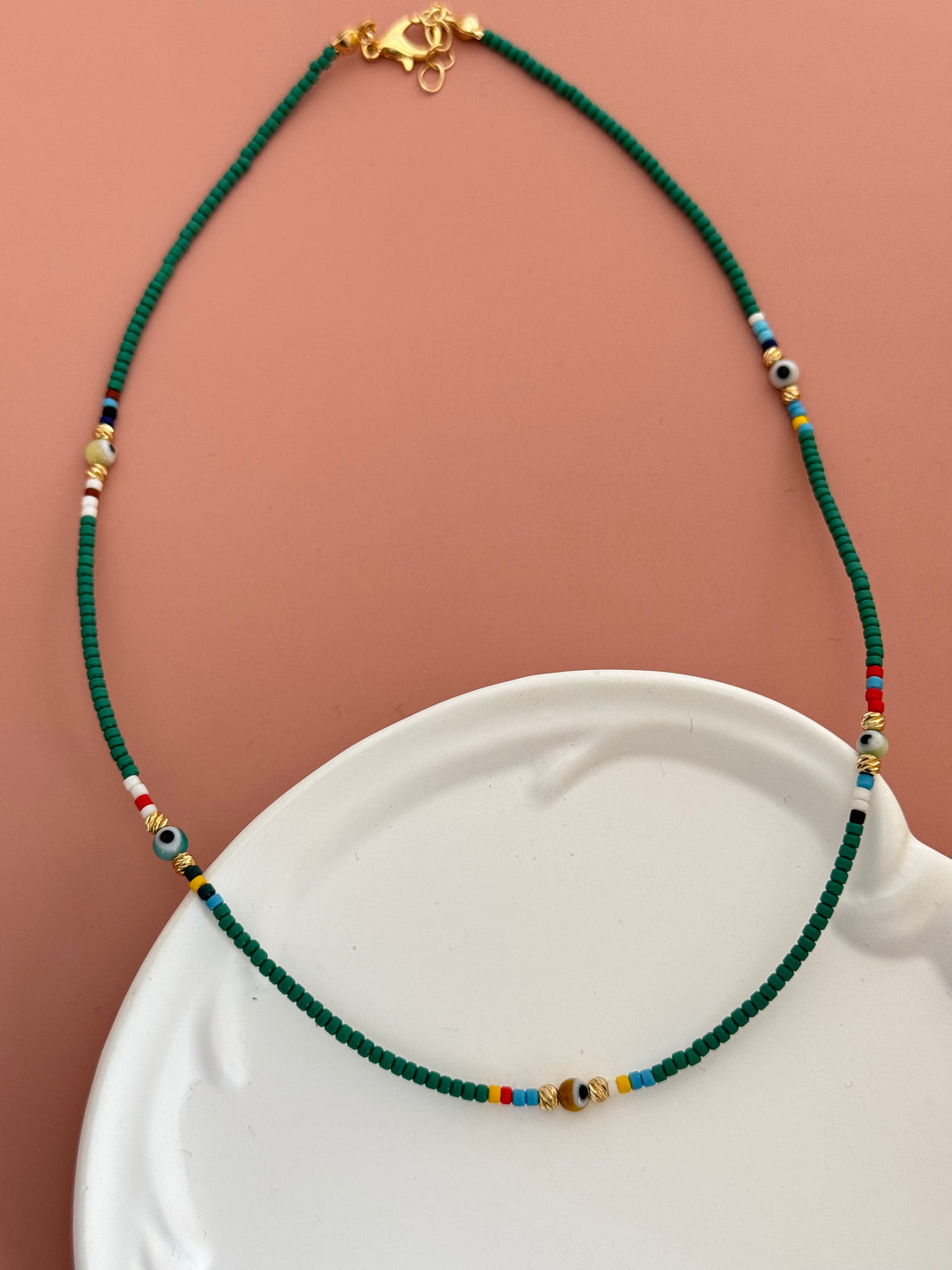 NOVA NAZAR BONCUK DETAYLI YEŞİL KOLYE