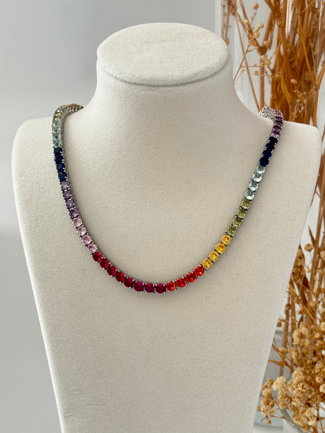 RENKLİ ZİRKON TAŞLI SU YOLU CHOKER KOLYE