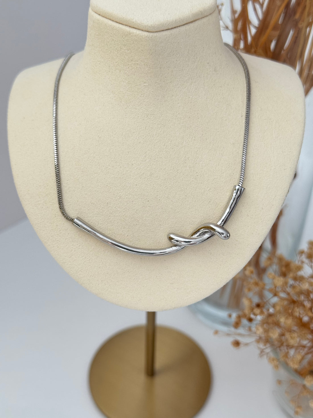 AYRA DÜĞÜM DETAYLI SİLVER KOLYE