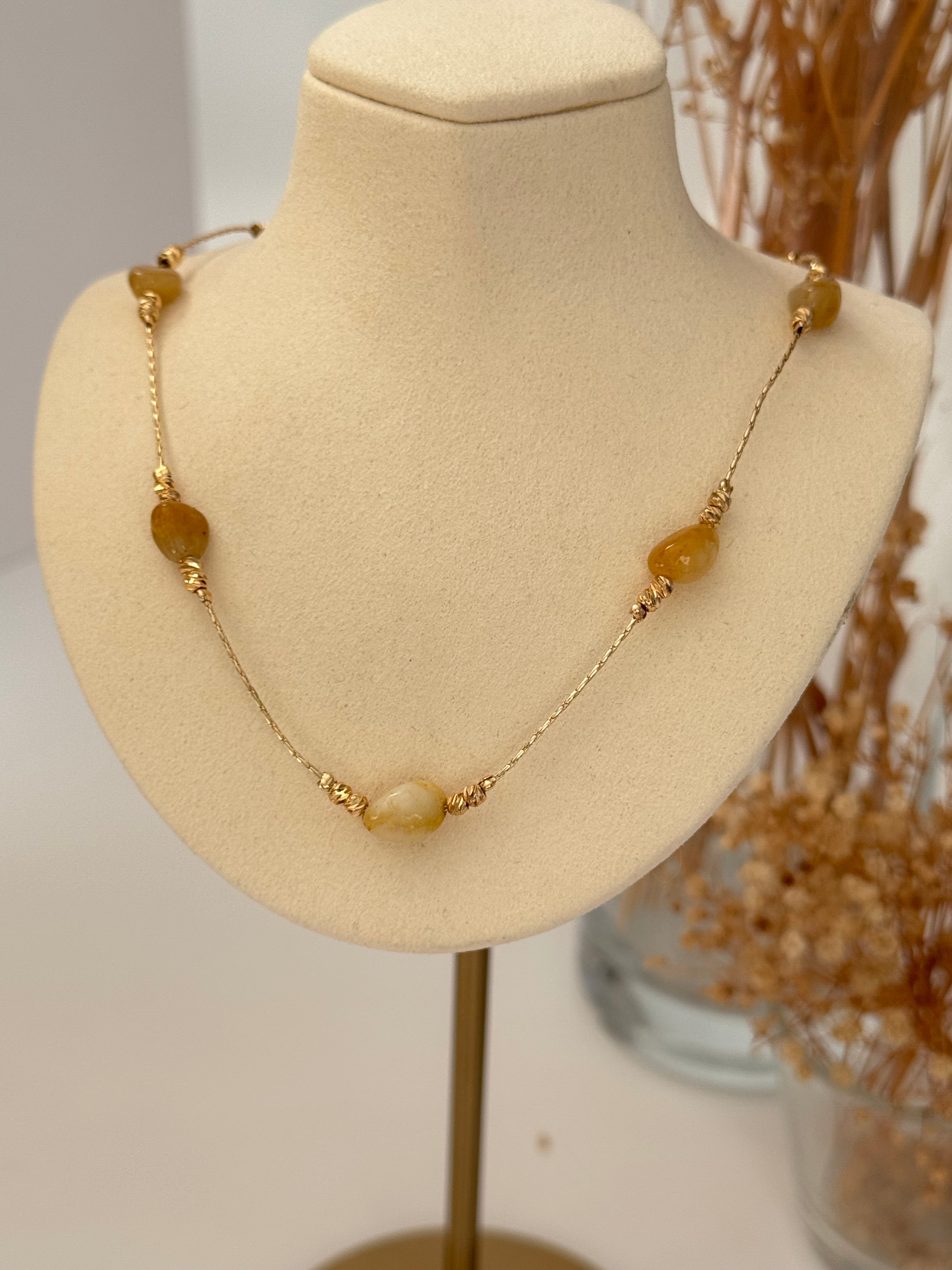 SİYARE SARI DOĞAL TAŞLI ALTIN KAPLAMA KOLYE