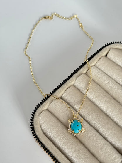 EHRA MAVİ TAŞLI GOLD ÇELİK KOLYE