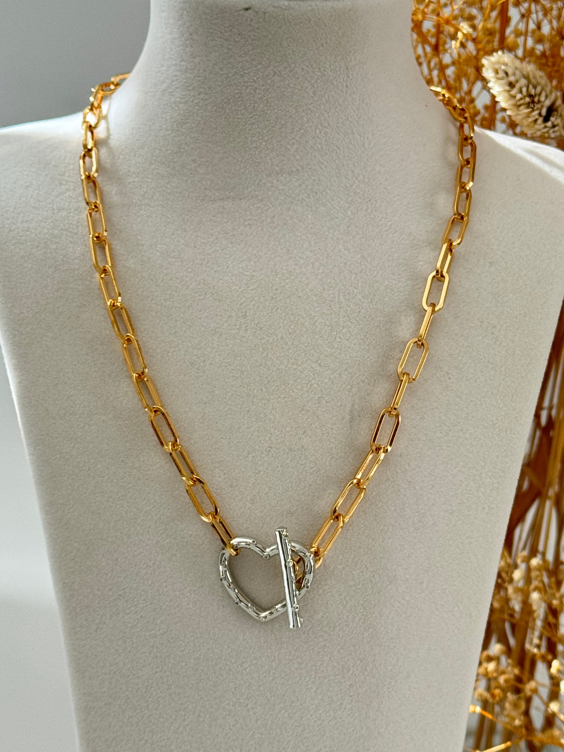 İTHAL KALP DETAYLI ZİNCİR MODEL GOLD KOLYE