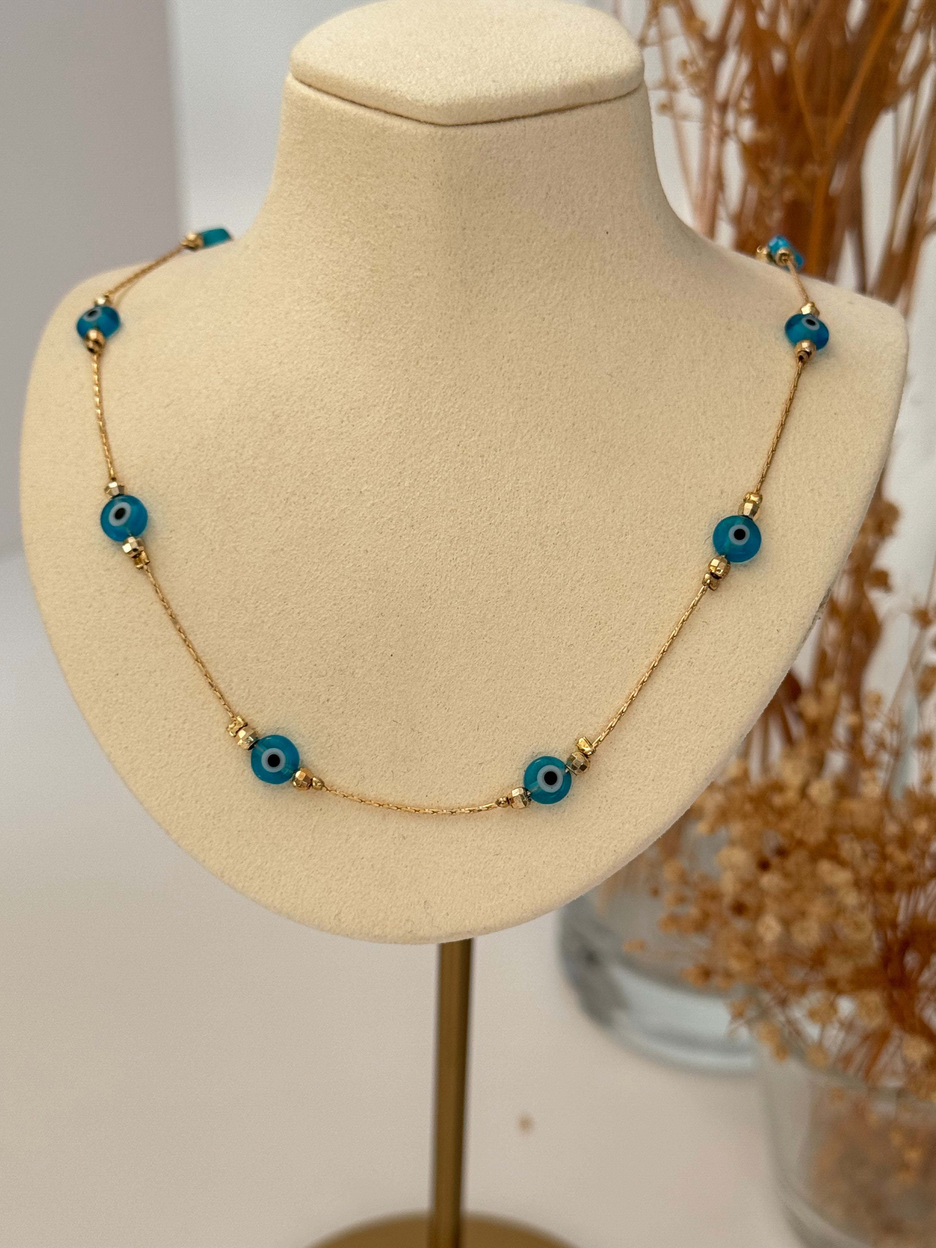 RUNA MAVİ NAZAR BONCUKLU ALTIN KAPLAMALI KOLYE