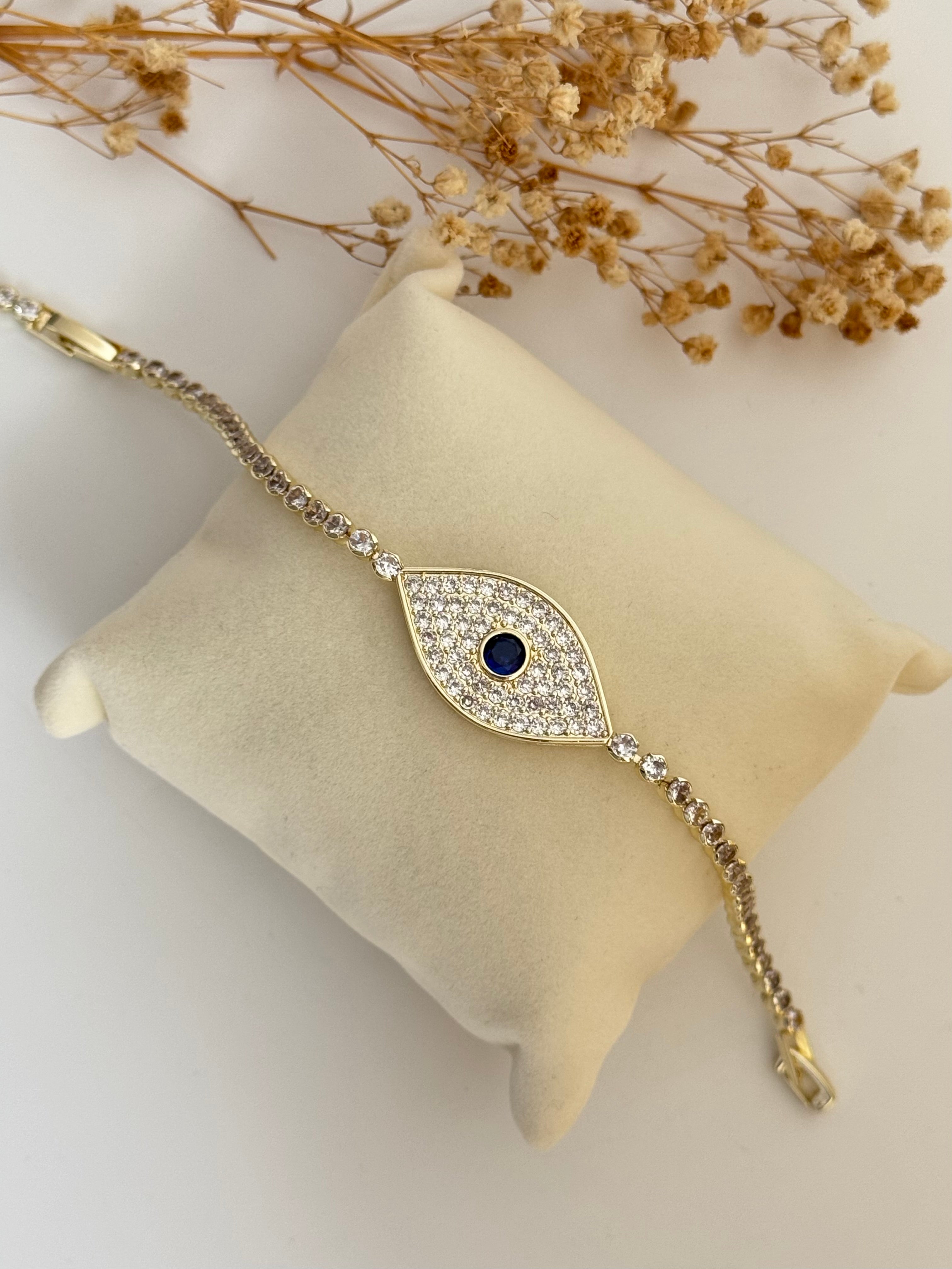 İTHAL TAŞLI NAZAR BONCUK GOLD BİLEKLİK