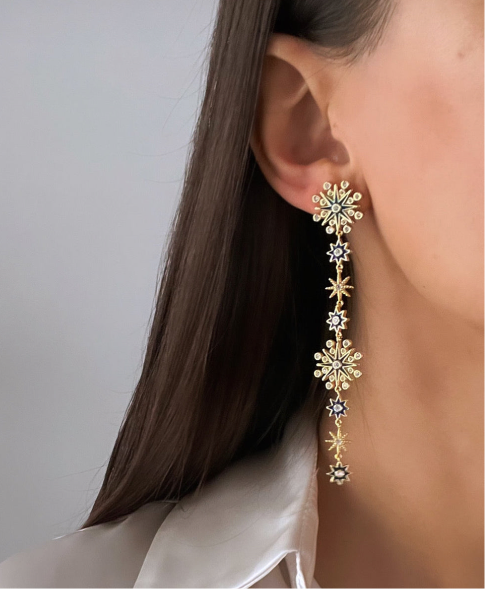 İTHAL MAVİLİ SALLANTILI YILDIZ DETAYLI GOLD KÜPE