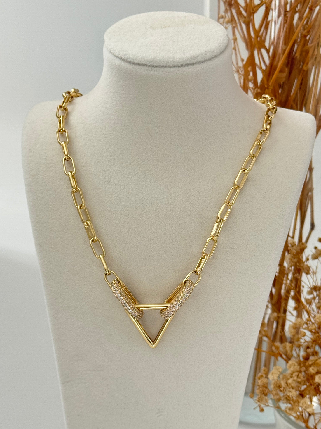 RILE ÜÇGEN DETAYLI GOLD ZİNCİR KOLYE