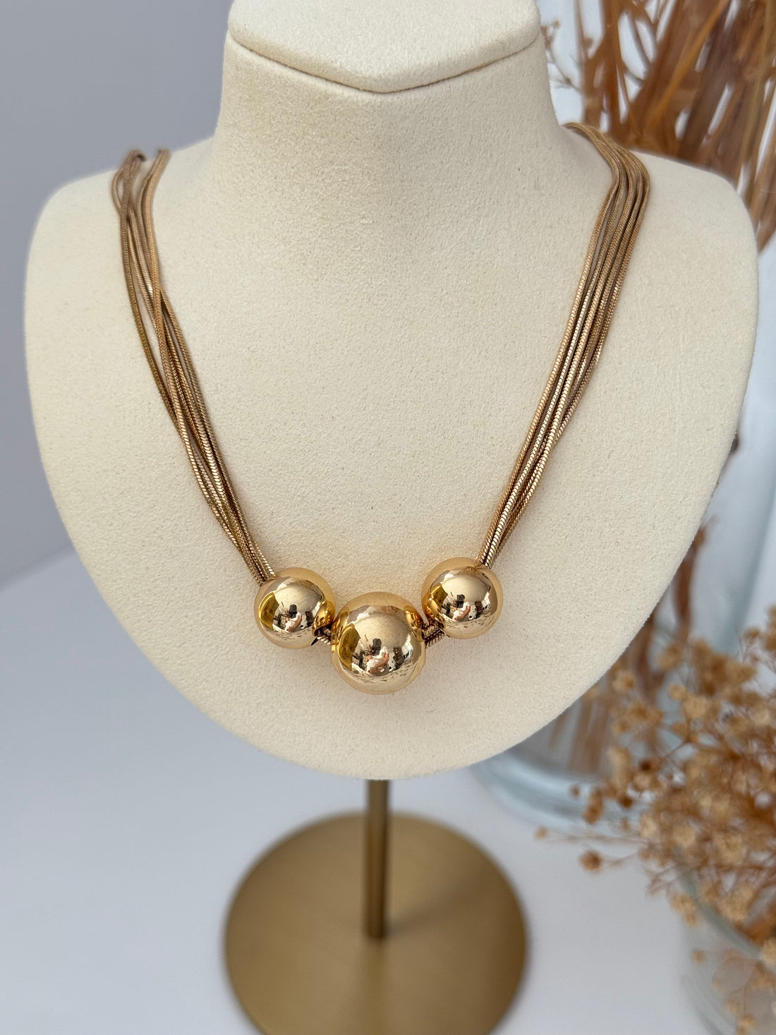 İTHAL TOP DETAYLI ÇOKLU ZİNCİR GOLD KOLYE