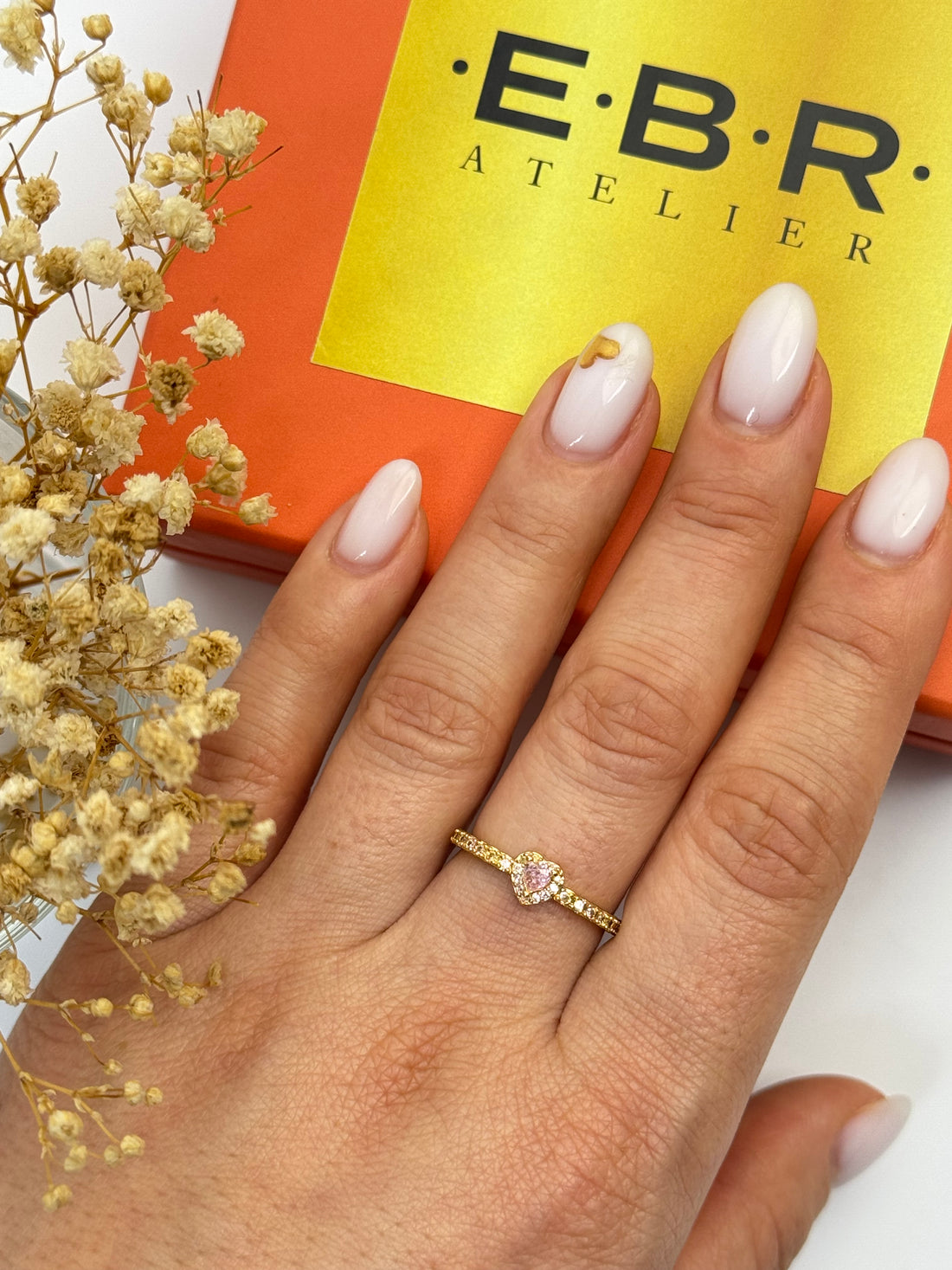 İTHAL KALP DETAYLI PEMBE TAŞLI GOLD AYARLANABİLİR YÜZÜK