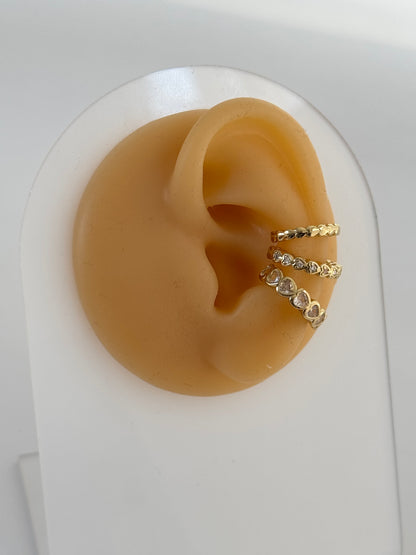 İTHAL 3LÜ KALP DETAYLI GOLD KIKIRDAK KÜPE SETİ EARCUFF