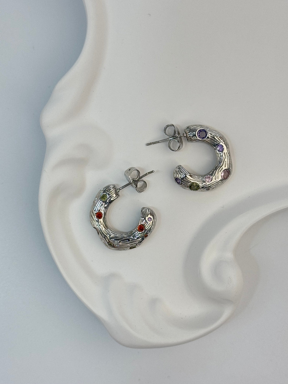 RENKLİ TAŞLI SİLVER HALKA KÜPE