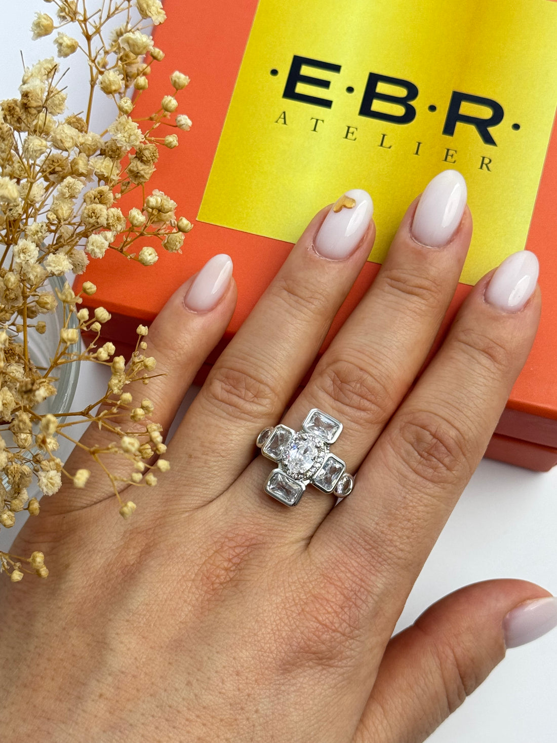 İTHAL TAŞ DETAYLI SİLVER AYARLANABİLİR YÜZÜK