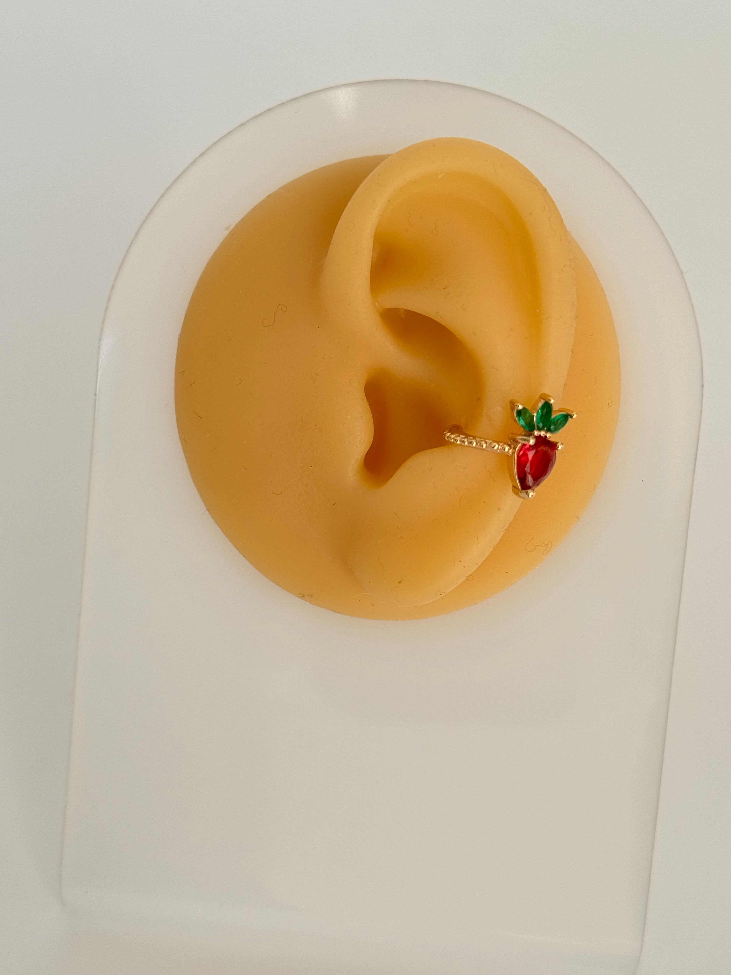 İTHAL ÇİLEK DETAYLI GOLD KIKIRDAK KÜPE EARCUFF