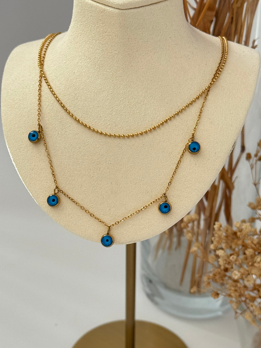 NAZAR BONCUK DETAYLI GOLD ÇELİK KOLYE