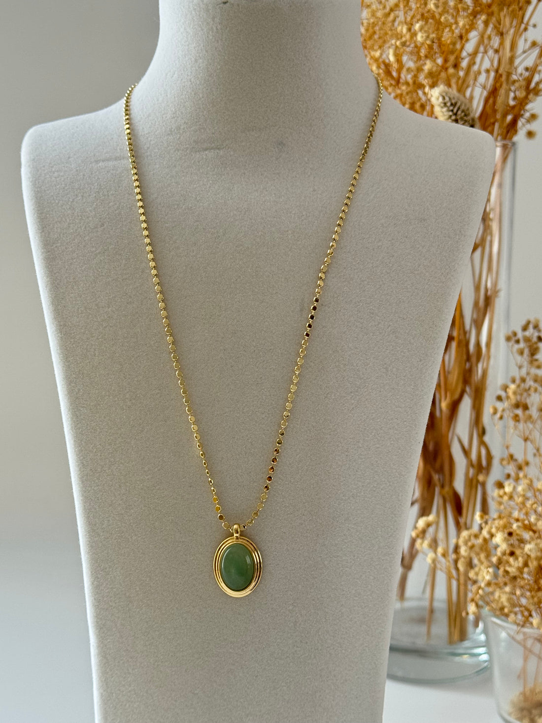 MARA YEŞİL TAŞLI EZME ZİNCİRLİ UZUN KOLYE 60cm