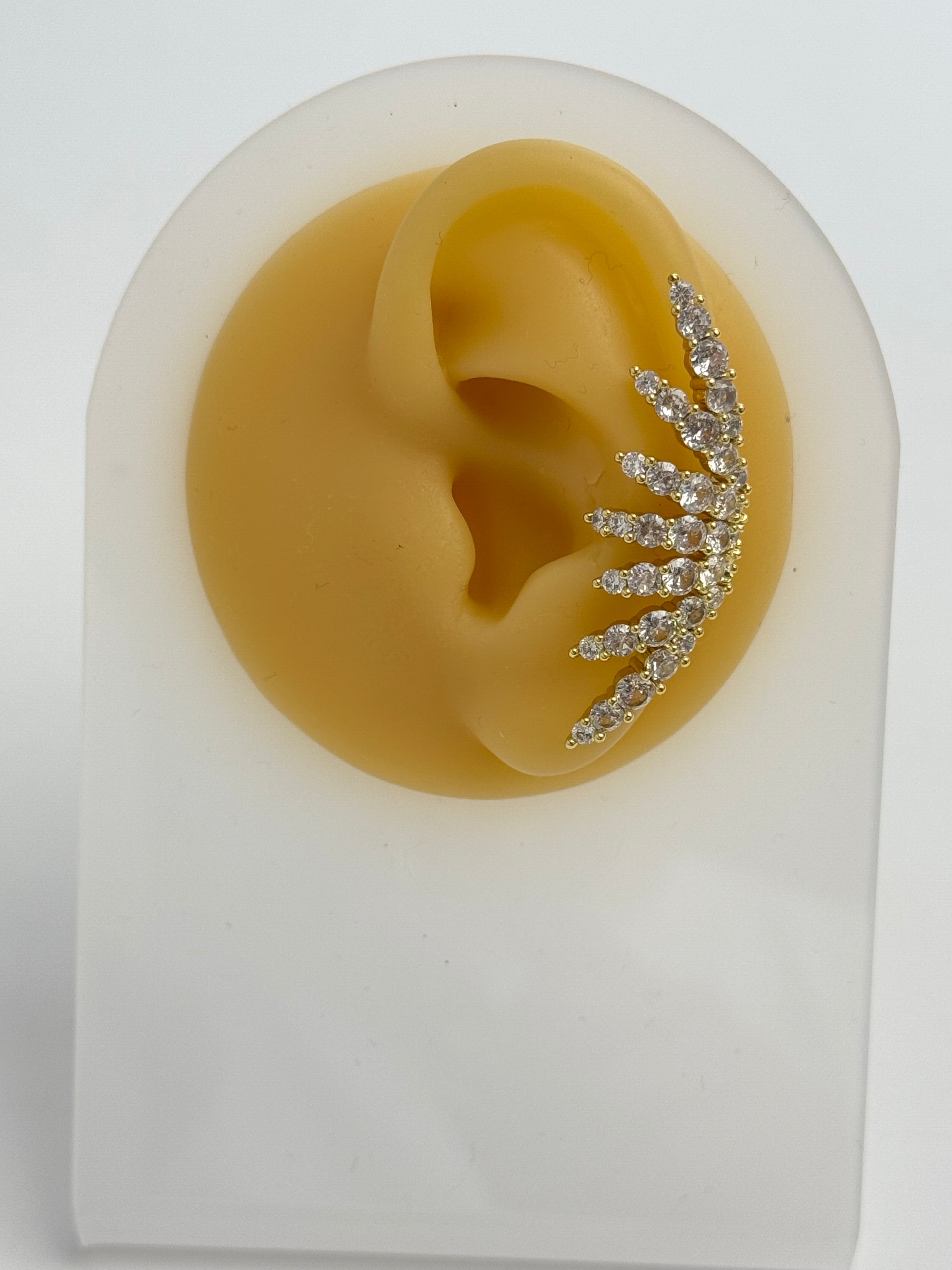 İTHAL YELPAZE TAŞ DETAYLI GOLD KIKIRDAK KÜPE EARCUFF