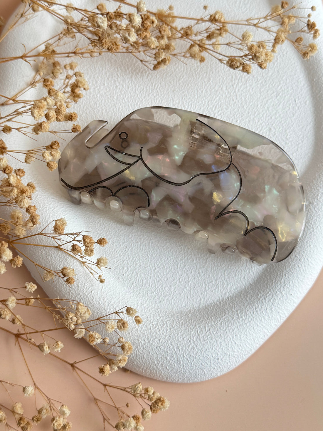 İTHAL FİL DESENLİ GRİ KEMİK MANDAL TOKA