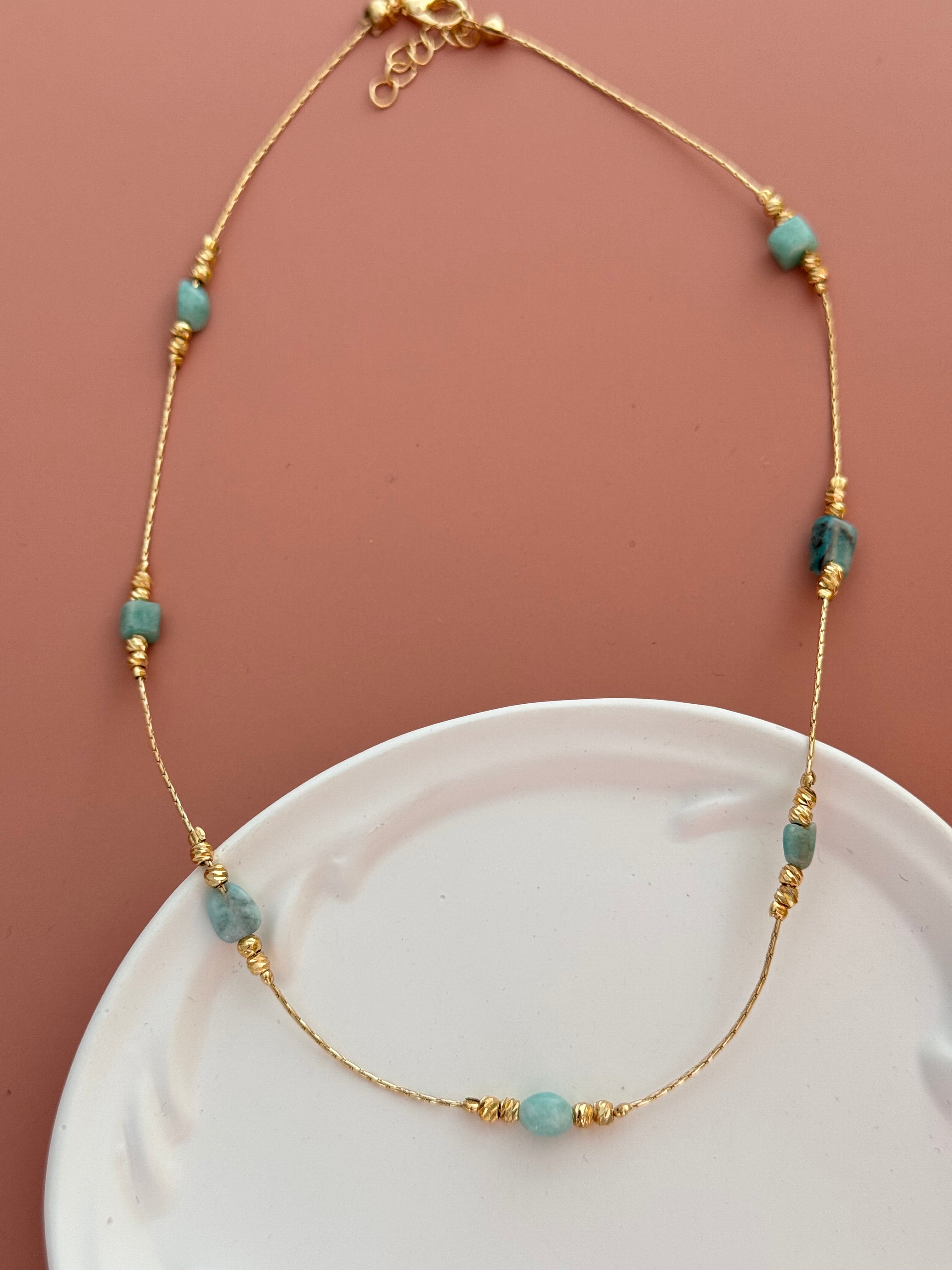 SİYARE YEŞİL DOĞAL TAŞLI ALTIN KAPLAMA KOLYE