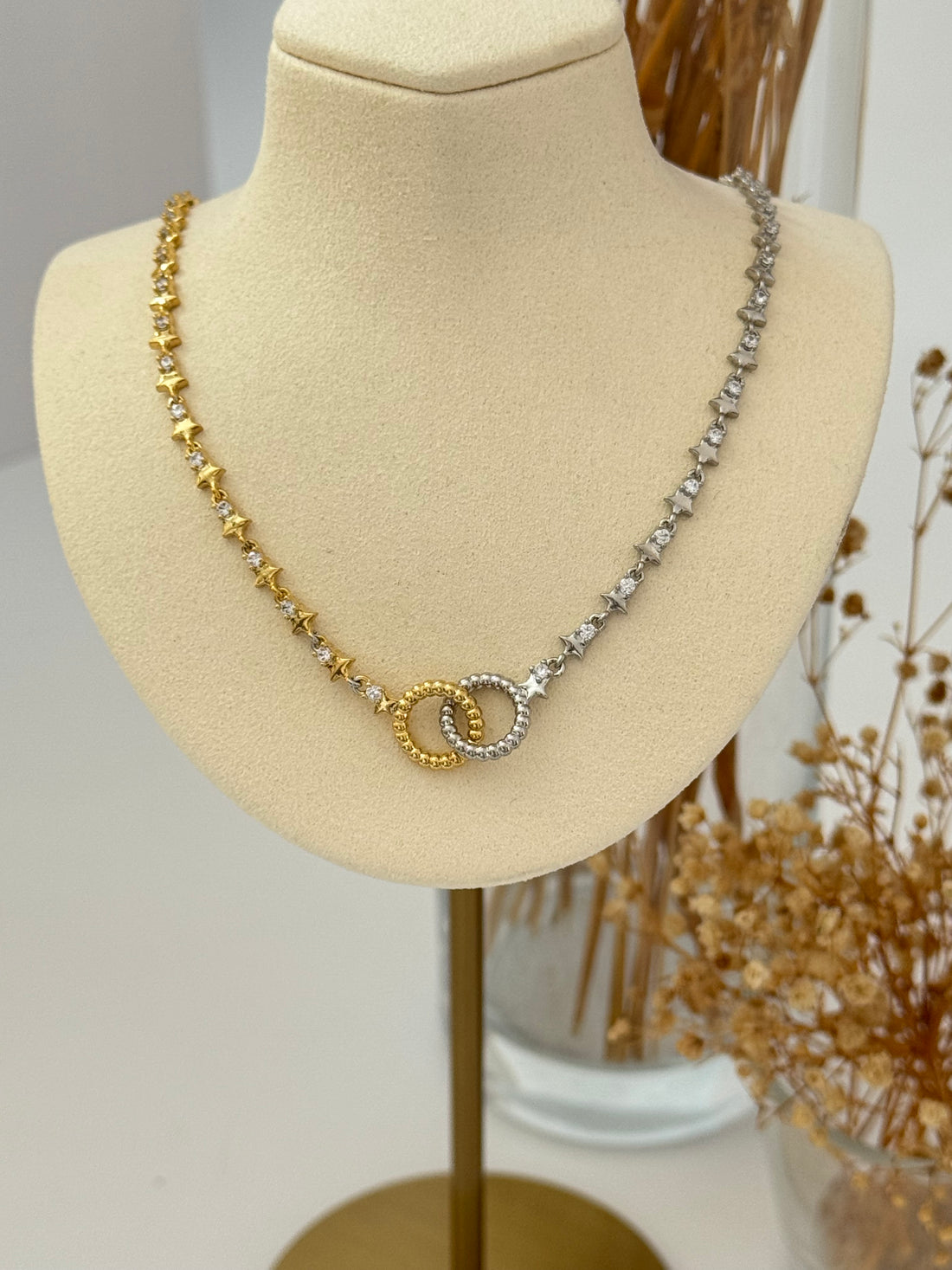 İTHAL YILDIZ DETAYLI ZİNCİR ÇİFT RENK KOLYE