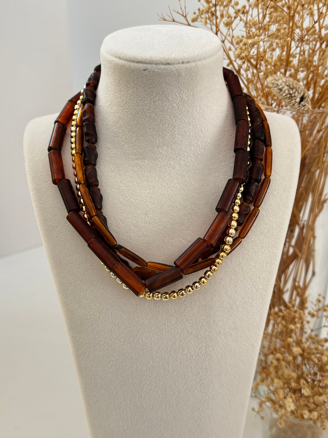 İTHAL ÇOKLU SIRALI KAHVERENGİ KOLYE