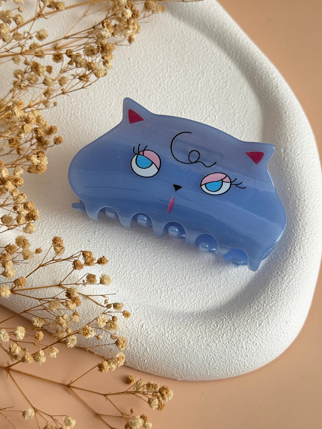 İTHAL MAVİ KEDİ DESENLİ KEMİK MANDAL TOKA