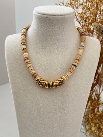 AVEN ALTIN KAPLAMA DETAYLI KREM CAM BONCUK KOLYE