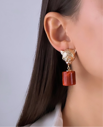 İTHAL KAPLAN DETAYLI KİREMİT TAŞLI KÜPE