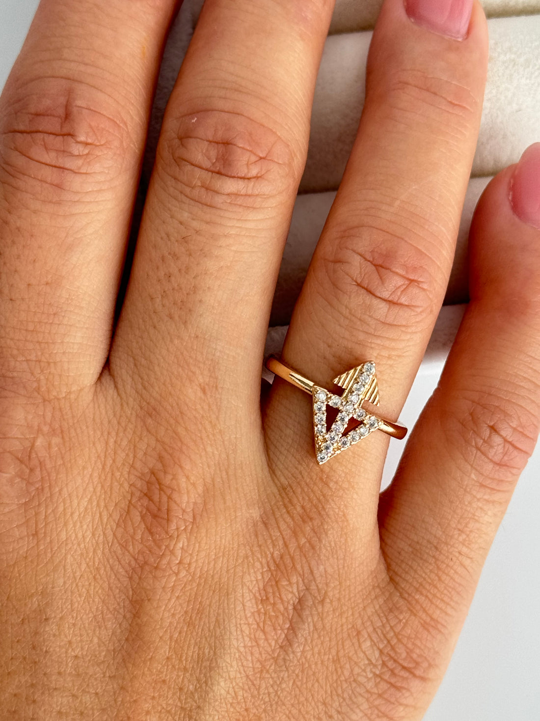 İTHAL ÜÇGEN DETAYLI AYARLANABİLİR GOLD YÜZÜK