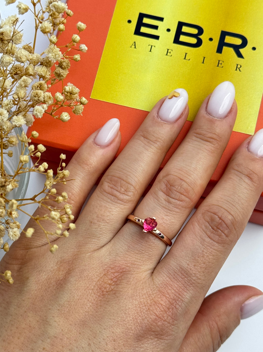 İTHAL KIRMIZI KALP DETAYLI ROSE AYARLANABİLİR YÜZÜK