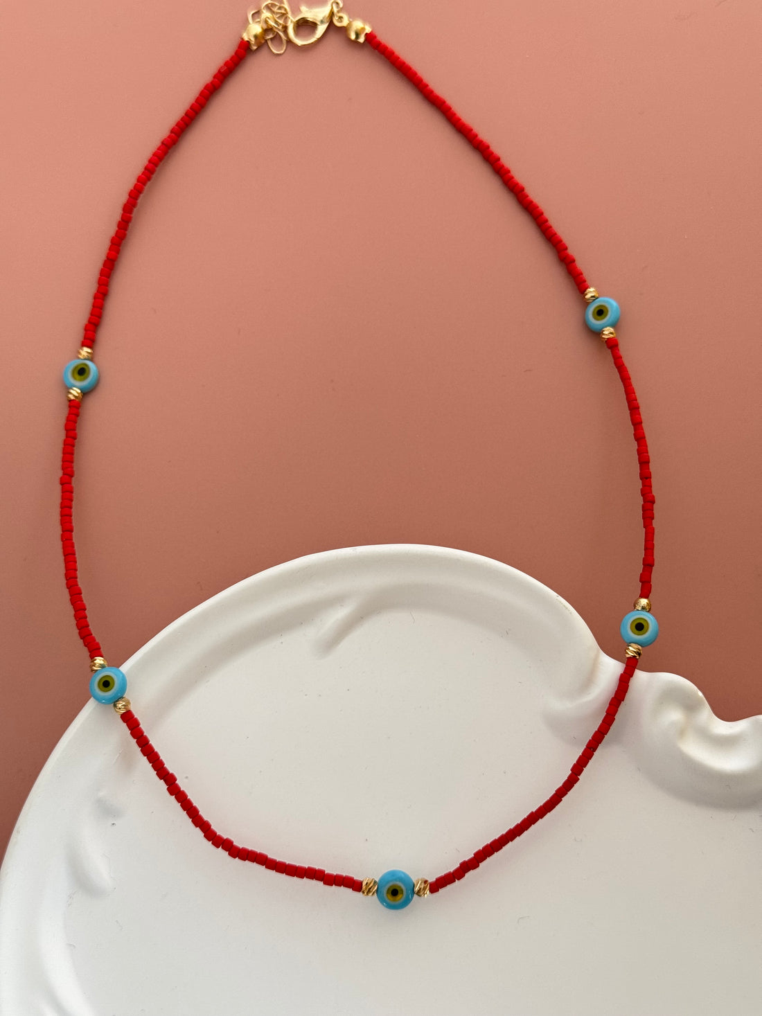 ELUN NAZAR BONCUK DETAYLI KIRMIZI BONCUK KOLYE