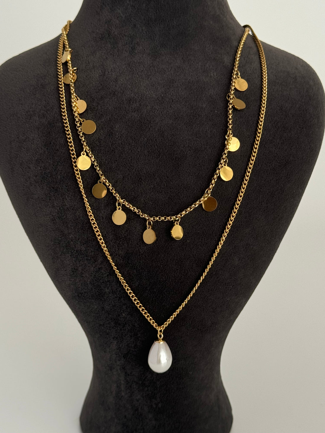 İNCİ DETAYLI DETAYLI GOLD ÇELİK KOLYE