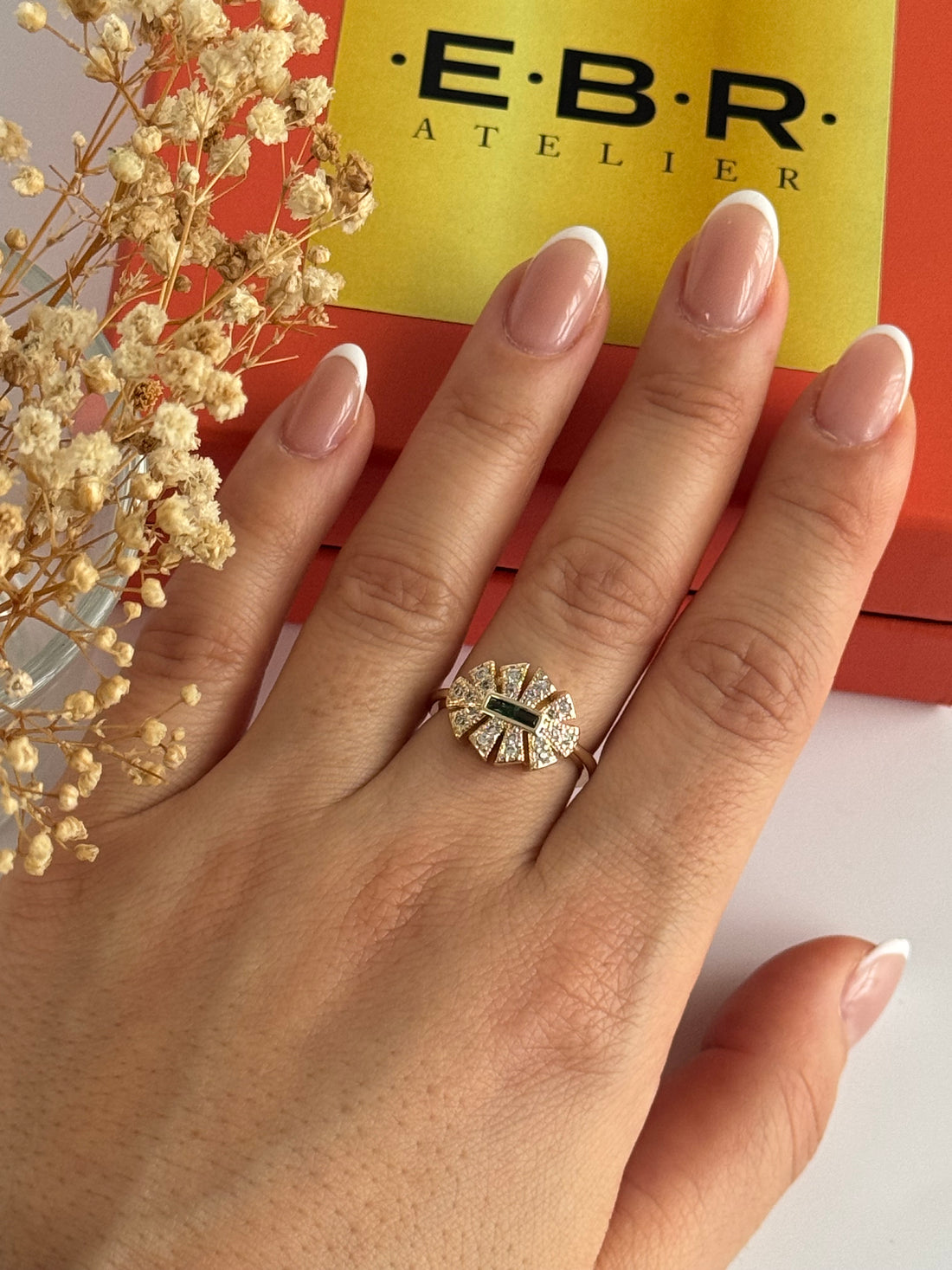 İTHAL YEŞİL TAŞLI GOLD AYARLANABİLİR YÜZÜK