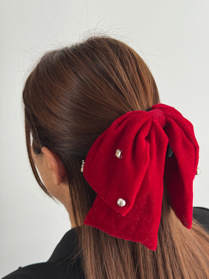 İTHAL KIRMIZI KADİFE FİYONKLU MANDAL TOKA