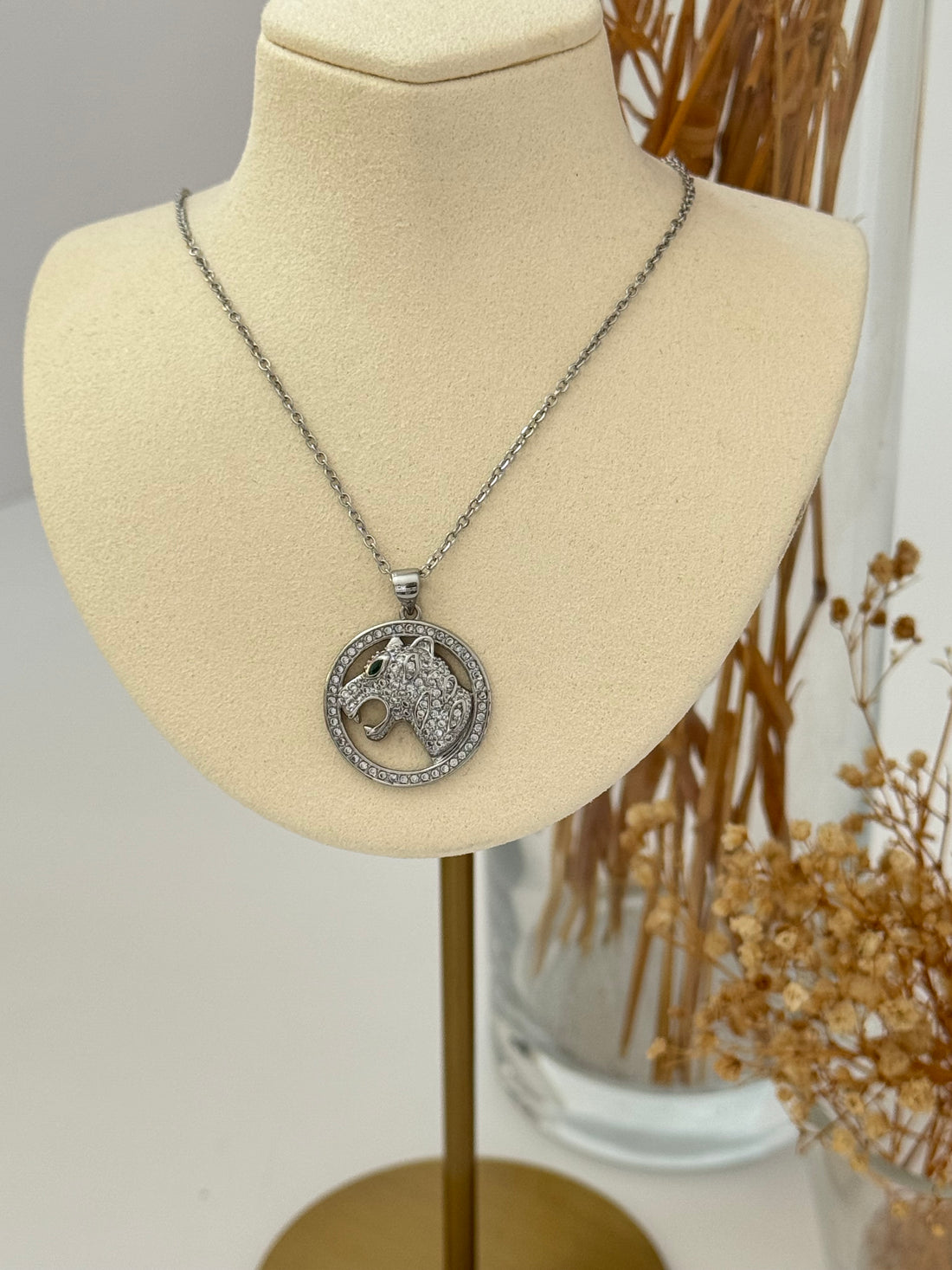 KAPLAN DETAYLI OVAL FORM ÇELİK SİLVER KOLYE