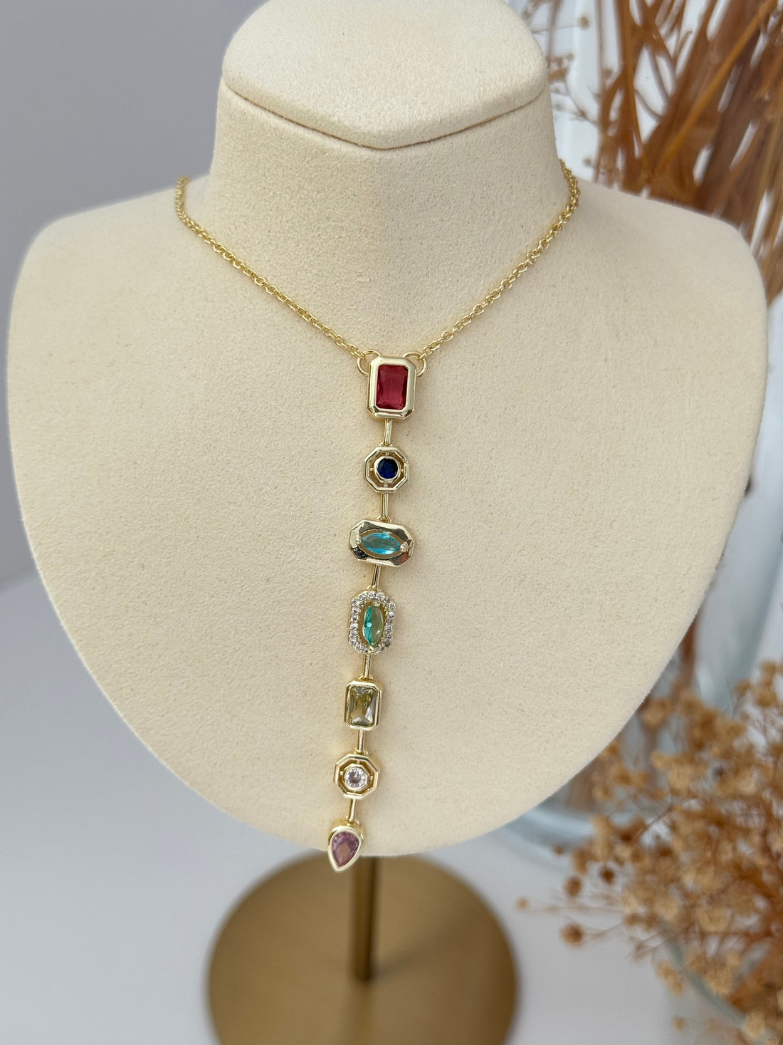 İTHAL RENKLİ TAŞLI SERENAY LEYLA GOLD Y KOLYE