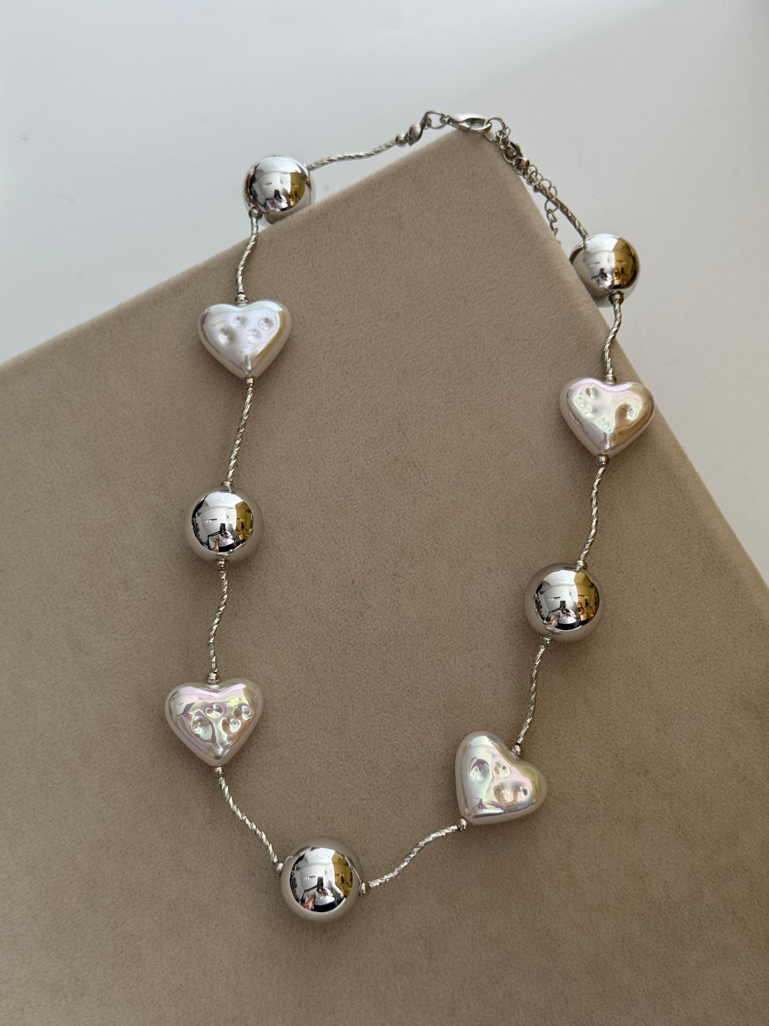 İTHAL KALP DETAYLI SİLVER TOP KOLYE