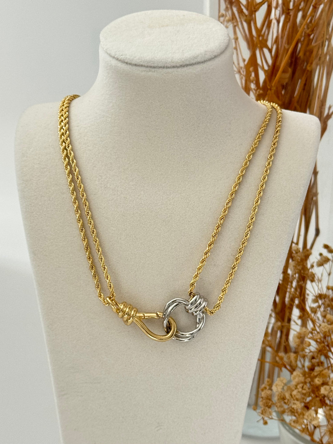 İTHAL BURGU ZİNCİRLİ KİLİTLİ ÇİFT RENK KOLYE