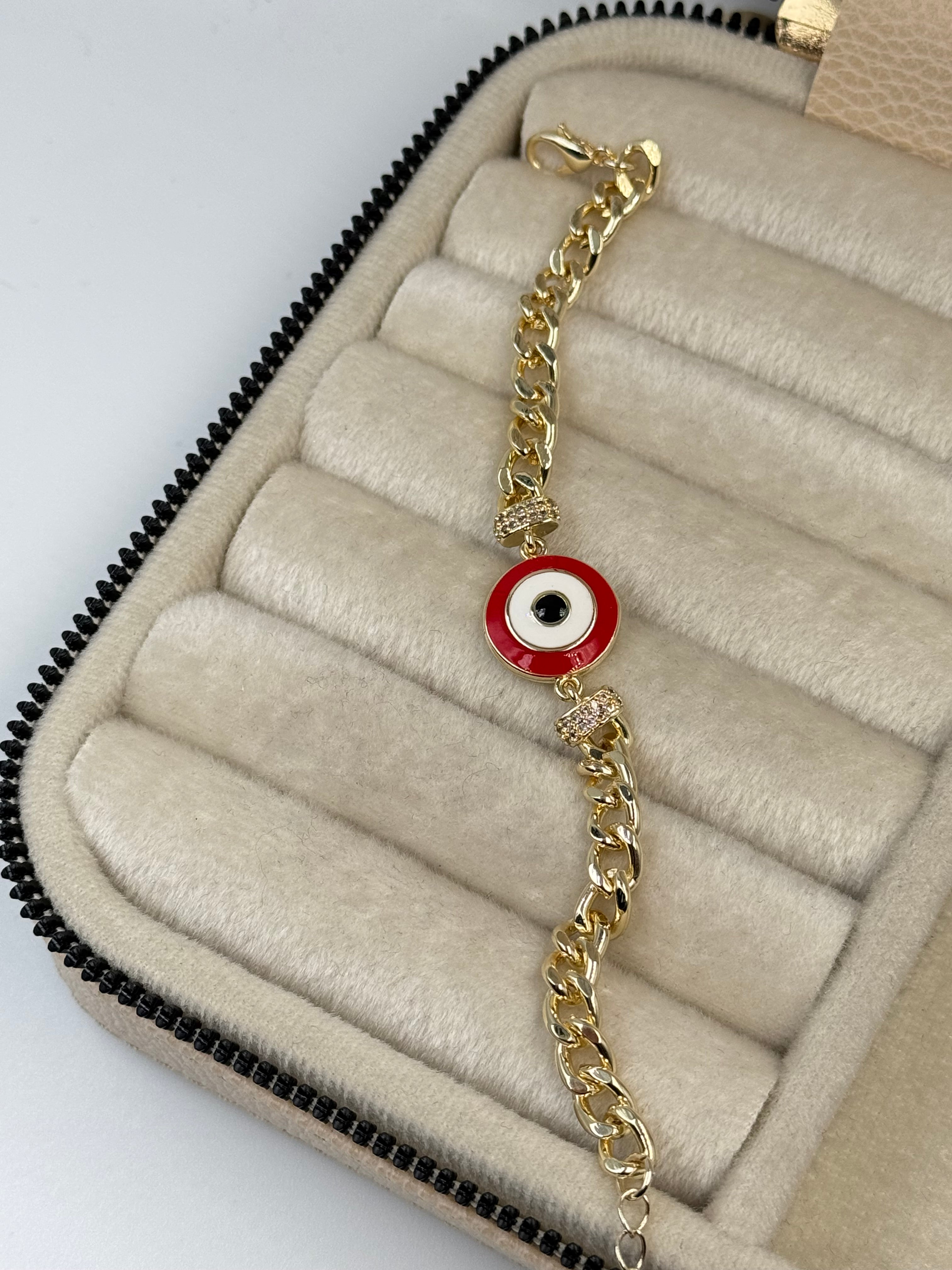 İTHAL KIRMIZI NAZAR BONCUK DETAYLI BİLEKLİK