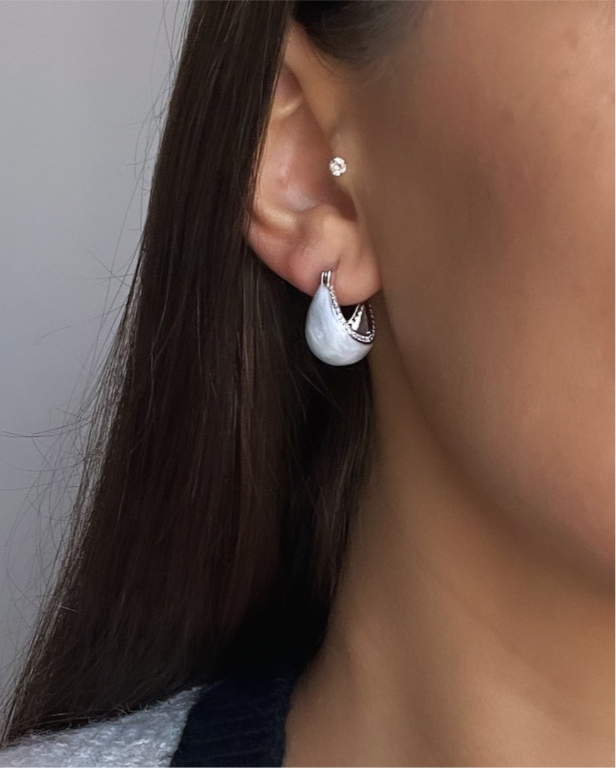 İTHAL GRİ MİNELİ SİLVER HALKA KÜPE