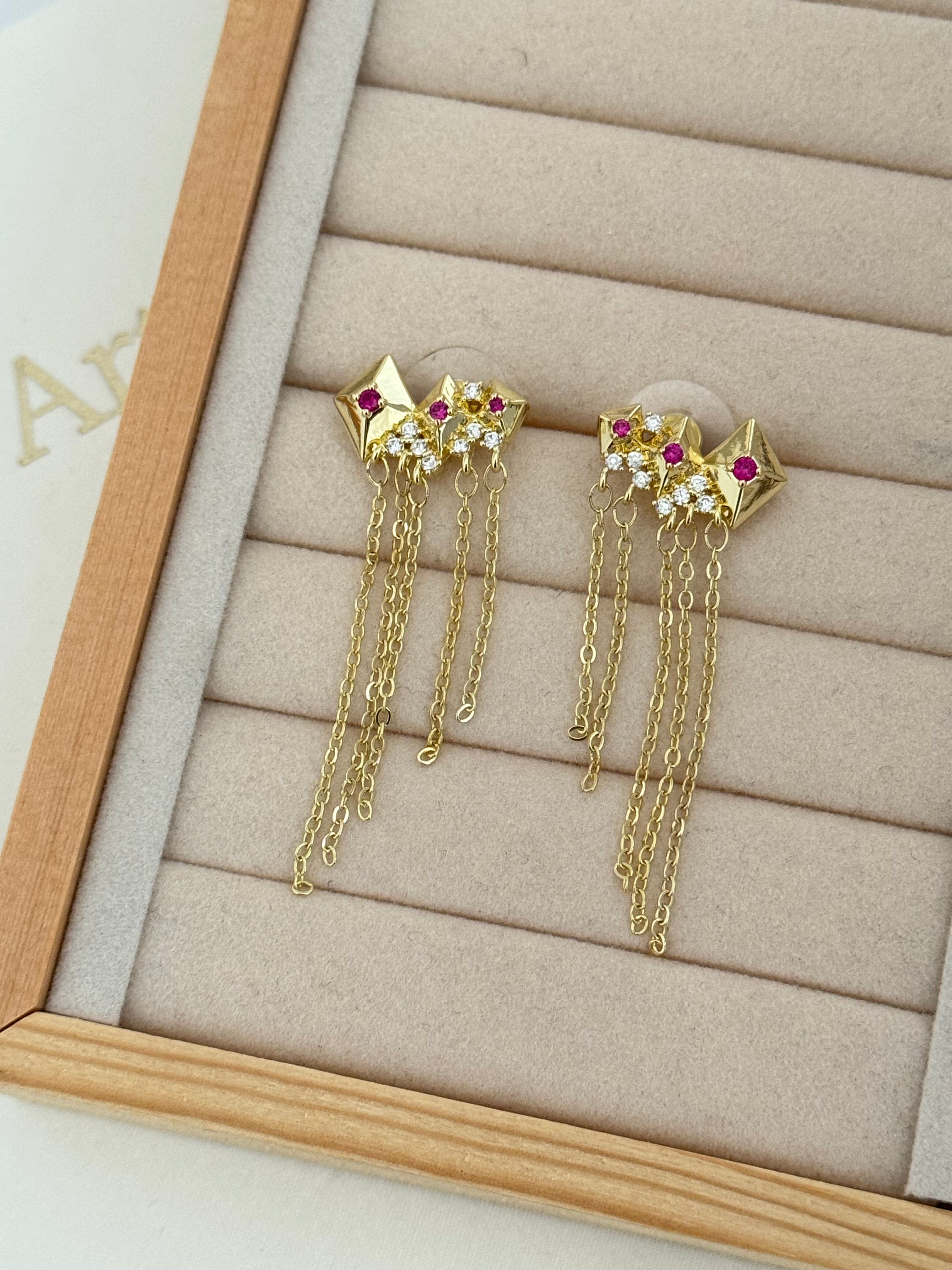 ELAN FUŞYA TAŞLI GOLD KÜPE