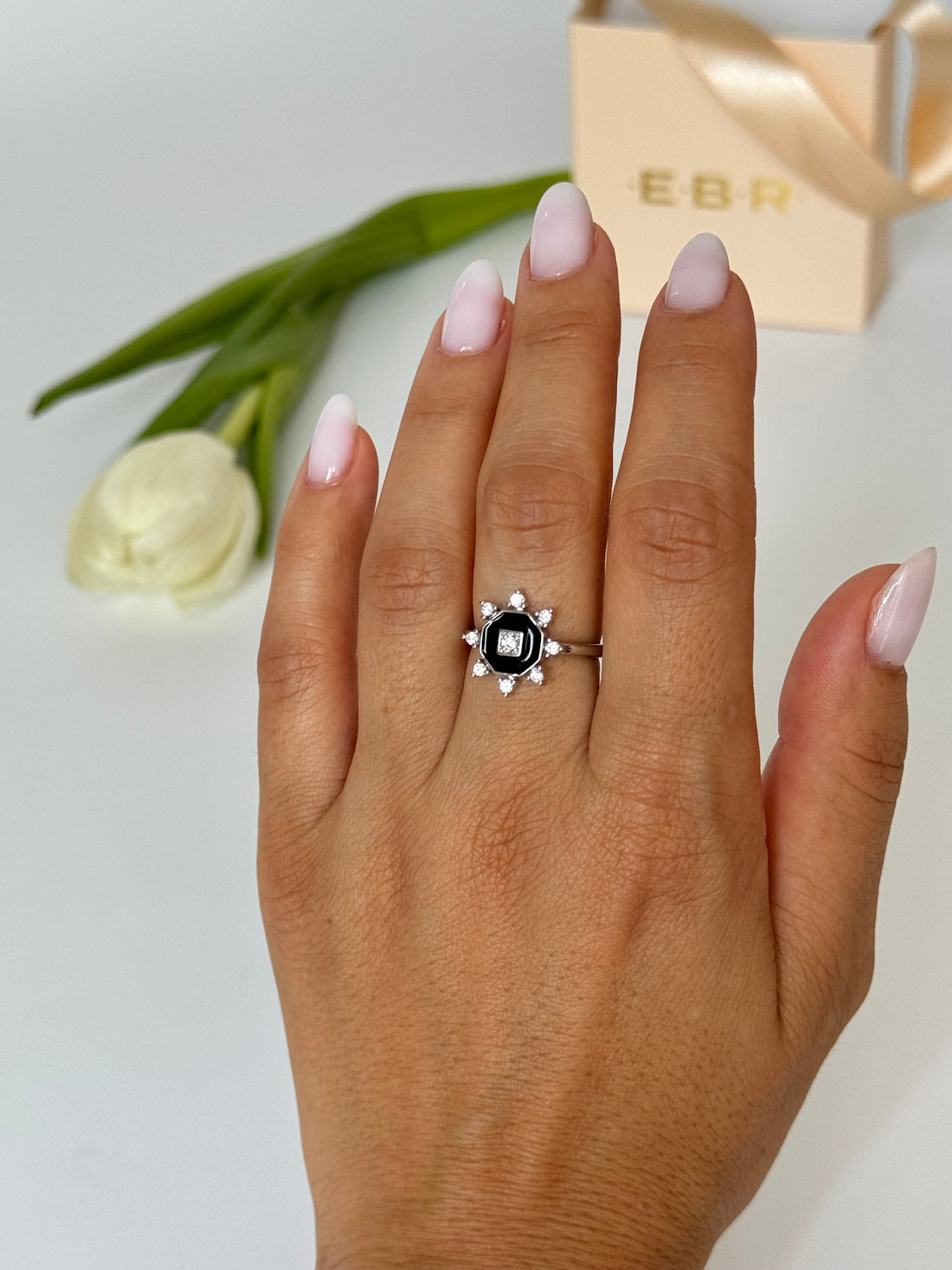 İTHAL SİYAH MİNELİ SİLVER AYARLANABİLİR YÜZÜK