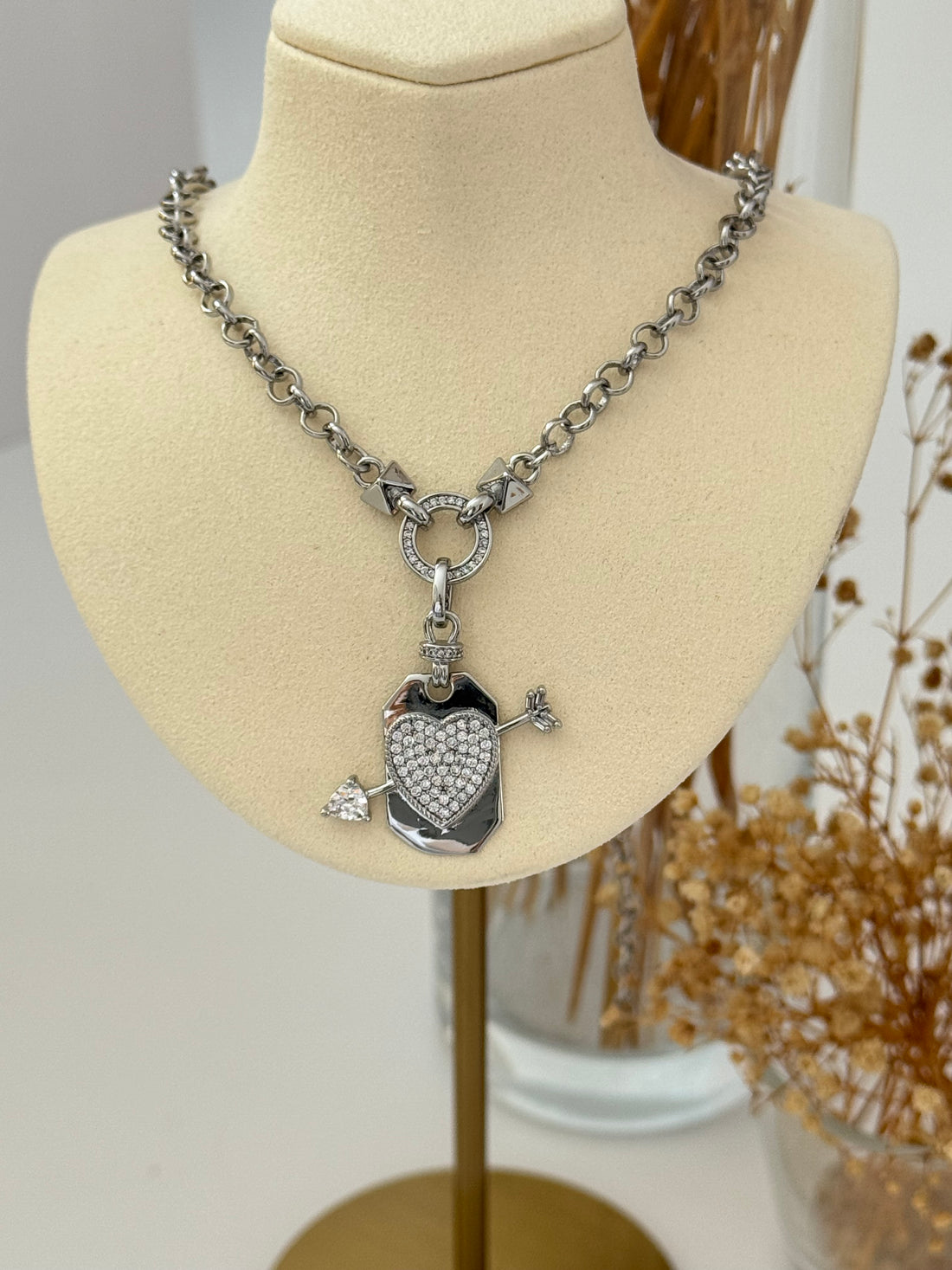 İTHAL KALP DETAYLI SİLVER ZİNCİR KOLYE
