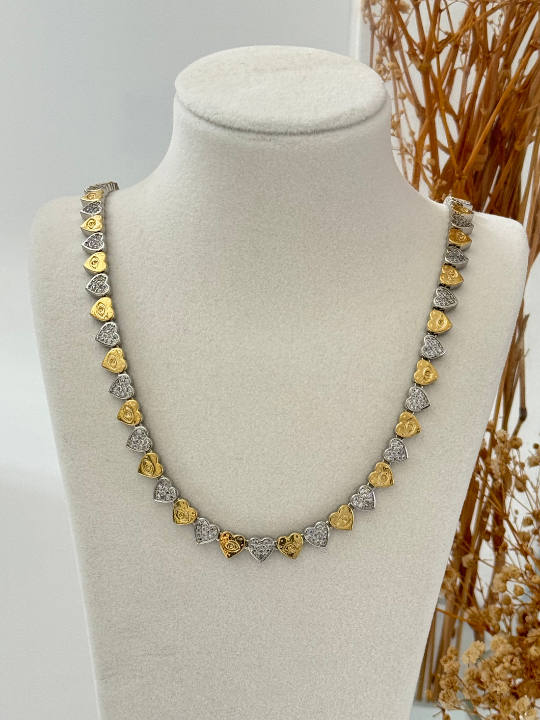 İTHAL KALP DETAYLI ÇİFT RENK KOLYE