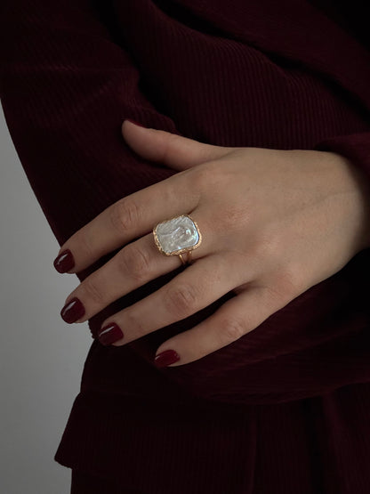 GERÇEK İNCİLİ ALTIN KAPLAMA AYARLANABİLİR YÜZÜK 0