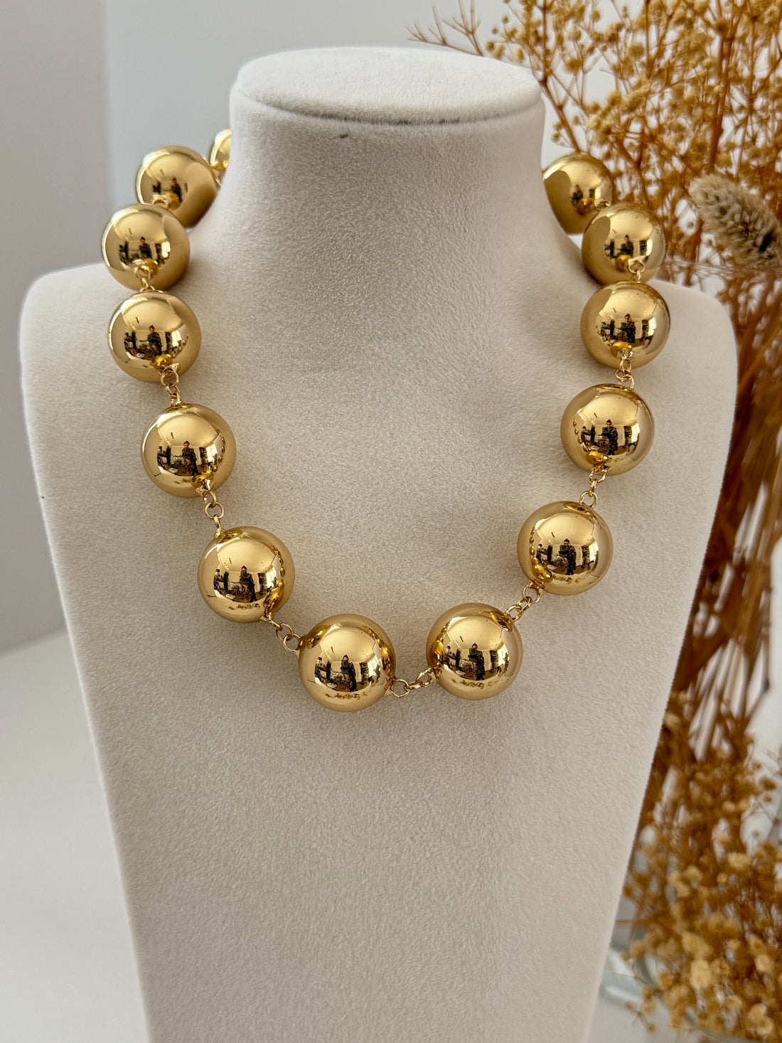 İTHAL KAPLAMA TOP DETAYLI GOLD KOLYE